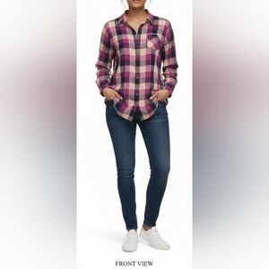 Ava & Viv Plaid Button Down Shirt 4X Long Sleeve Pink Purple Rayon Chest Pocket